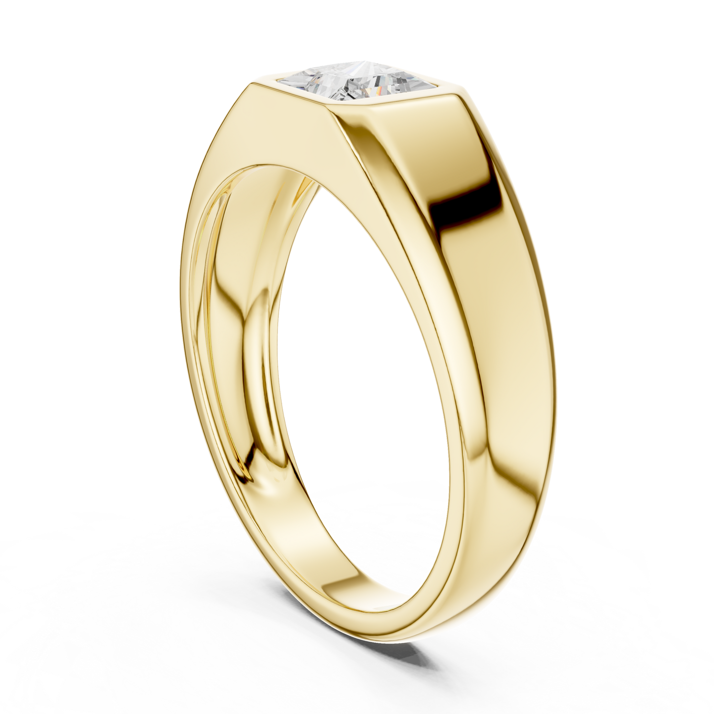 0.50 CT Princess-Cut Lab-Grown Diamond Bezel-Set Men’s Ring in 14K Gold
