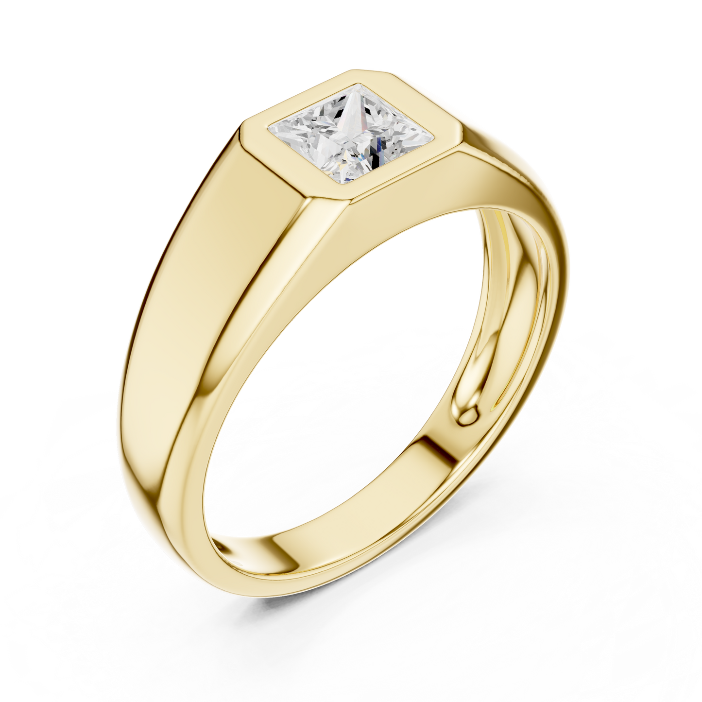 0.50 CT Princess-Cut Lab-Grown Diamond Bezel-Set Men’s Ring in 14K Gold
