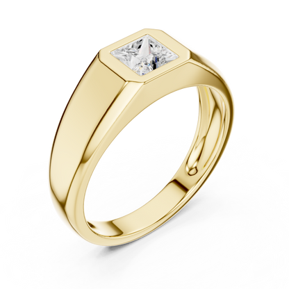 0.50 CT Princess-Cut Lab-Grown Diamond Bezel-Set Men’s Ring in 14K Gold