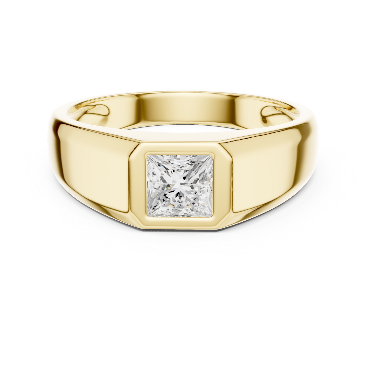0.50 CT Princess-Cut Lab-Grown Diamond Bezel-Set Men’s Ring in 14K Gold