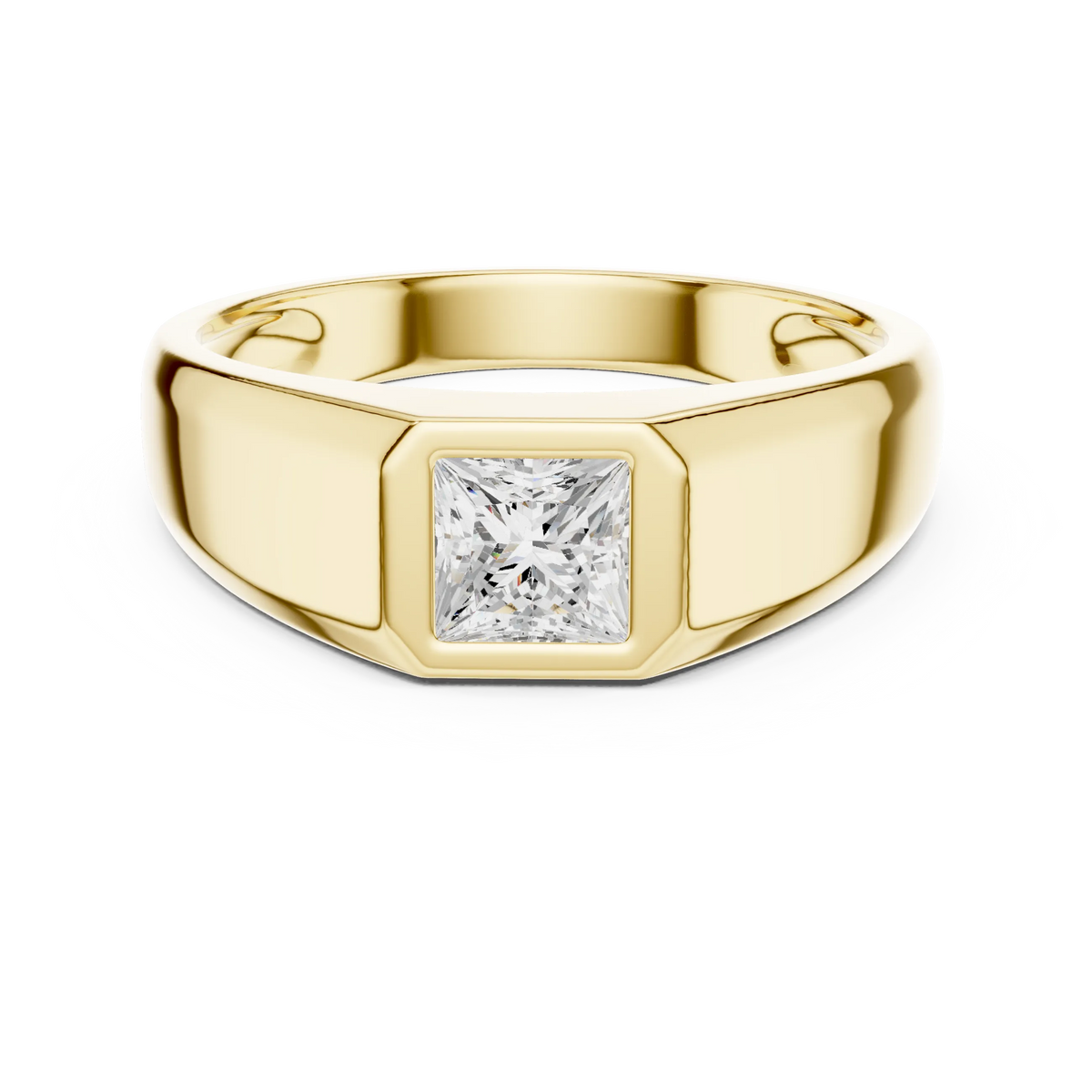 0.50 CT Princess-Cut Lab-Grown Diamond Bezel-Set Men’s Ring in 14K Gold