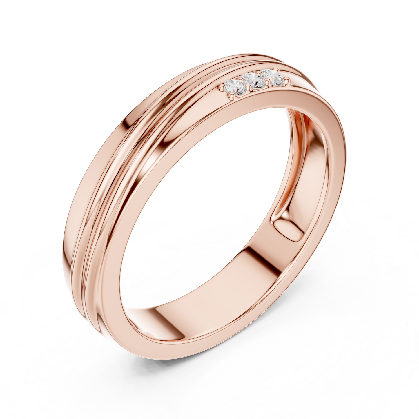 0.04 CTW Three-Stone Lab-Grown Diamond Grooved Men’s Band in 14K Gold