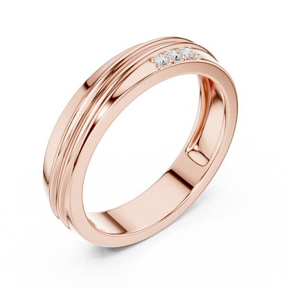 0.04 CTW Three-Stone Lab-Grown Diamond Grooved Men’s Band in 14K Gold