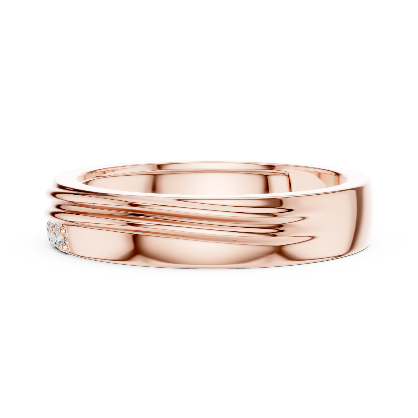 0.04 CTW Three-Stone Lab-Grown Diamond Grooved Men’s Band in 14K Gold