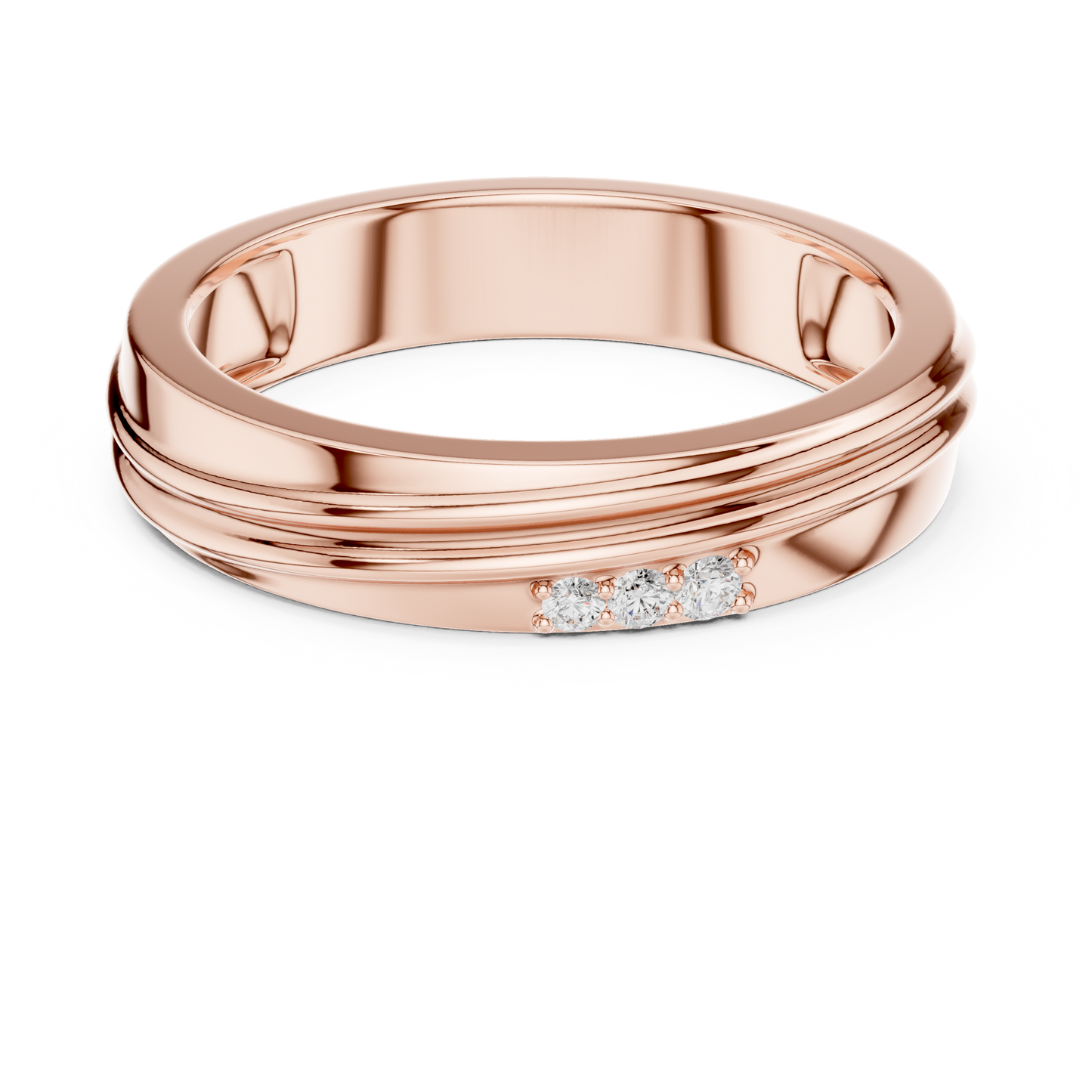 0.04 CTW Three-Stone Lab-Grown Diamond Grooved Men’s Band in 14K Gold
