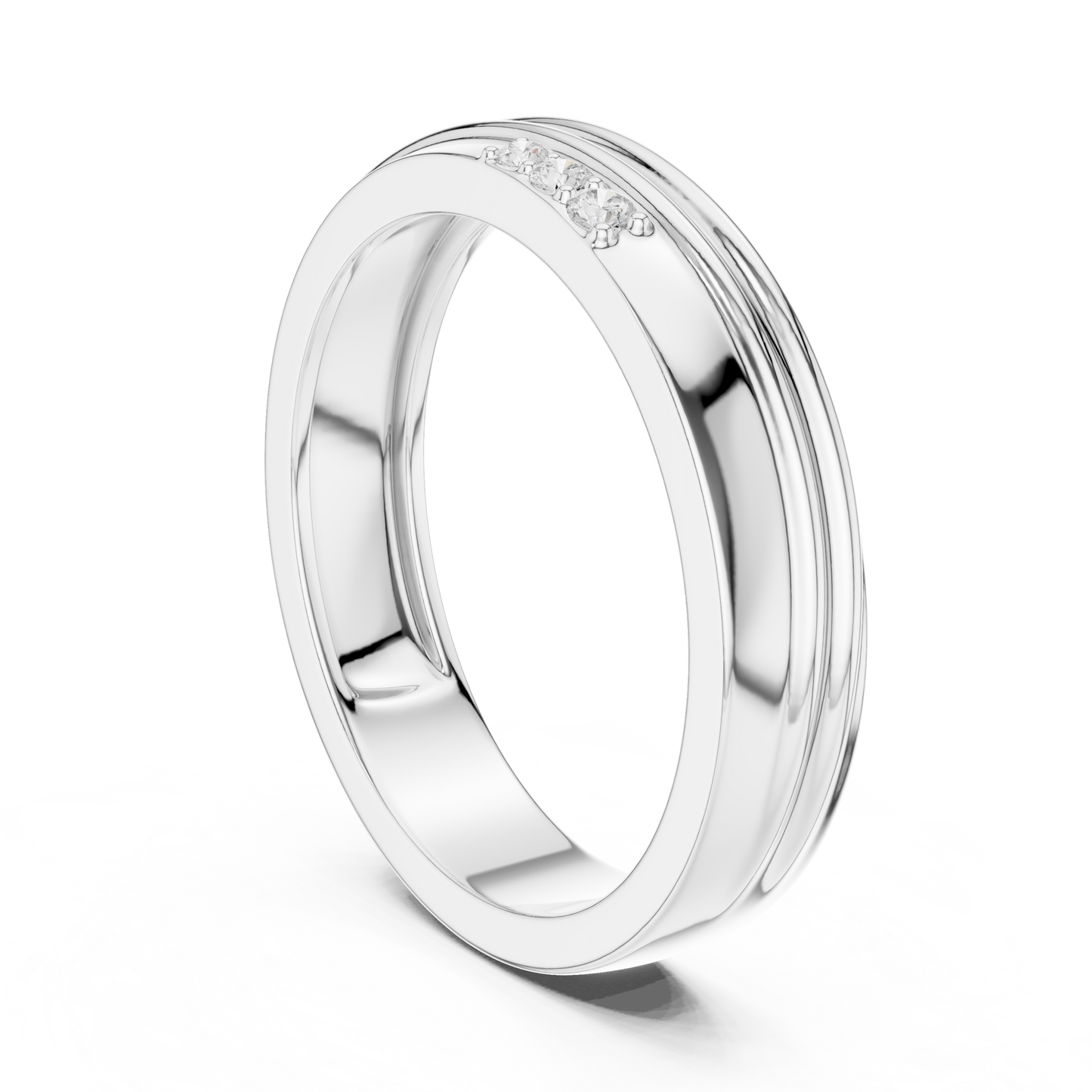 0.04 CTW Three-Stone Lab-Grown Diamond Grooved Men’s Band in 14K Gold