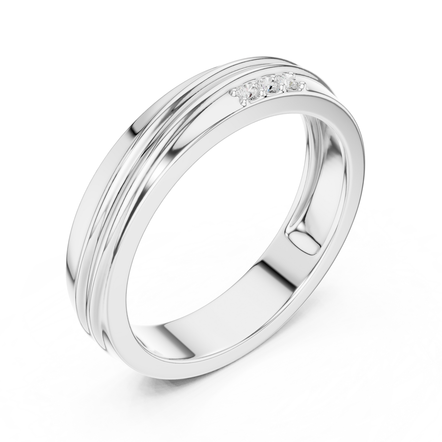 0.04 CTW Three-Stone Lab-Grown Diamond Grooved Men’s Band in 14K Gold