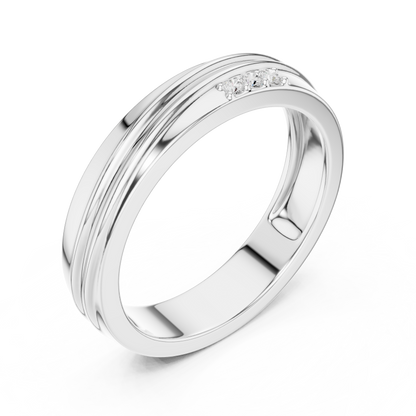 0.04 CTW Three-Stone Lab-Grown Diamond Grooved Men’s Band in 14K Gold