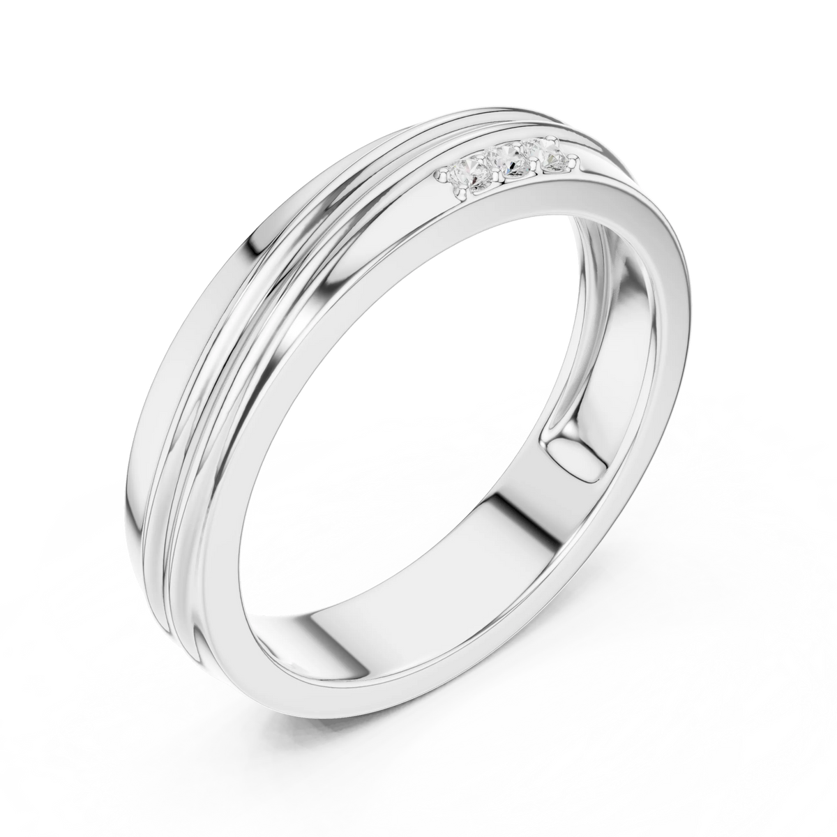0.04 CTW Three-Stone Grooved Men’s Band | Lab Grown | 14K Gold & Platinum – Lunéa Paris