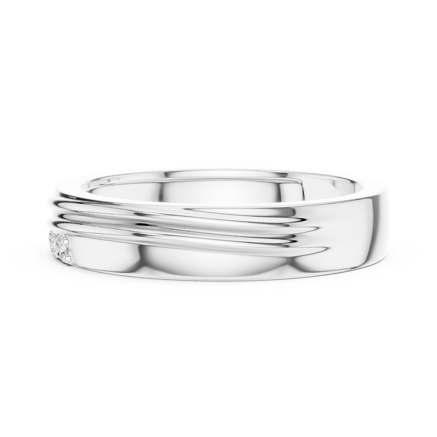 0.04 CTW Three-Stone Lab-Grown Diamond Grooved Men’s Band in 14K Gold