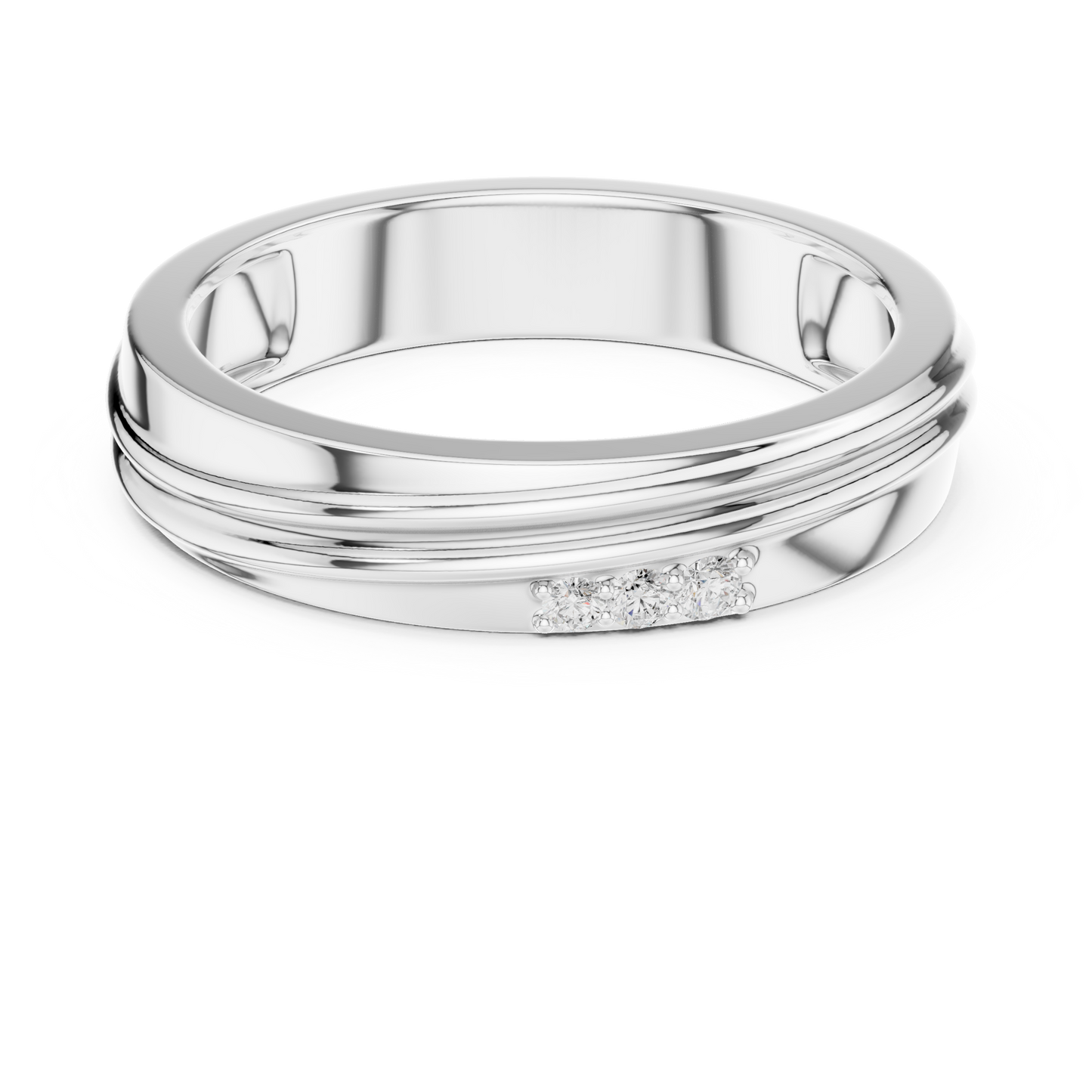 0.04 CTW Three-Stone Lab-Grown Diamond Grooved Men’s Band in 14K Gold