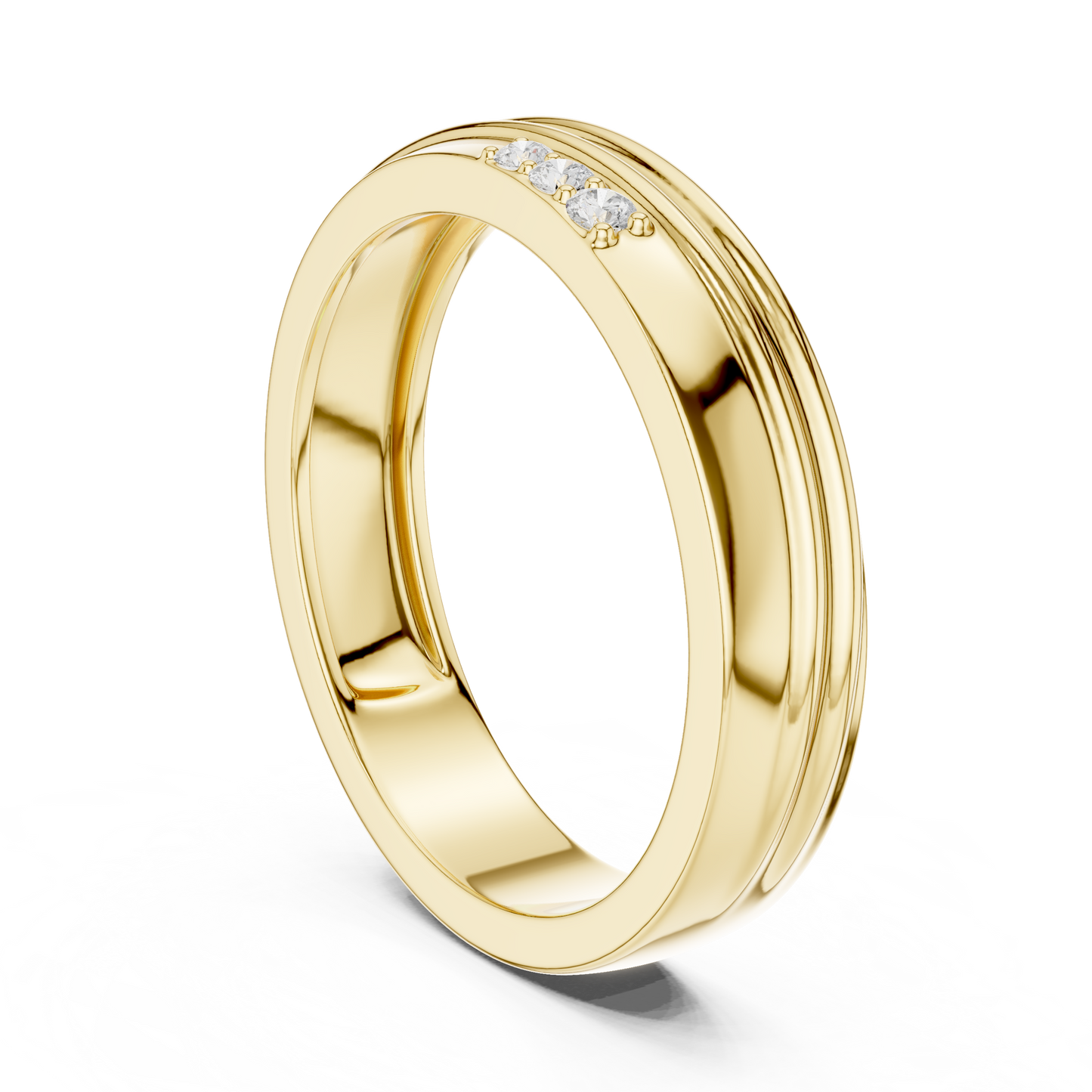0.04 CTW Three-Stone Lab-Grown Diamond Grooved Men’s Band in 14K Gold