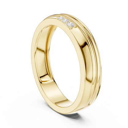 0.04 CTW Three-Stone Lab-Grown Diamond Grooved Men’s Band in 14K Gold