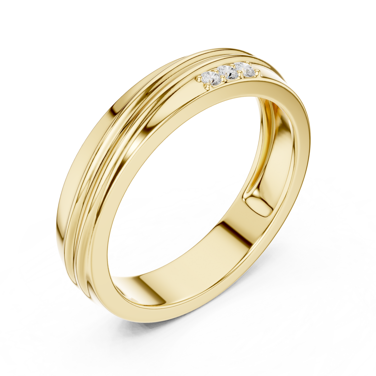 0.04 CTW Three-Stone Lab-Grown Diamond Grooved Men’s Band in 14K Gold