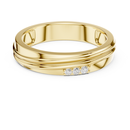 0.04 CTW Three-Stone Lab-Grown Diamond Grooved Men’s Band in 14K Gold