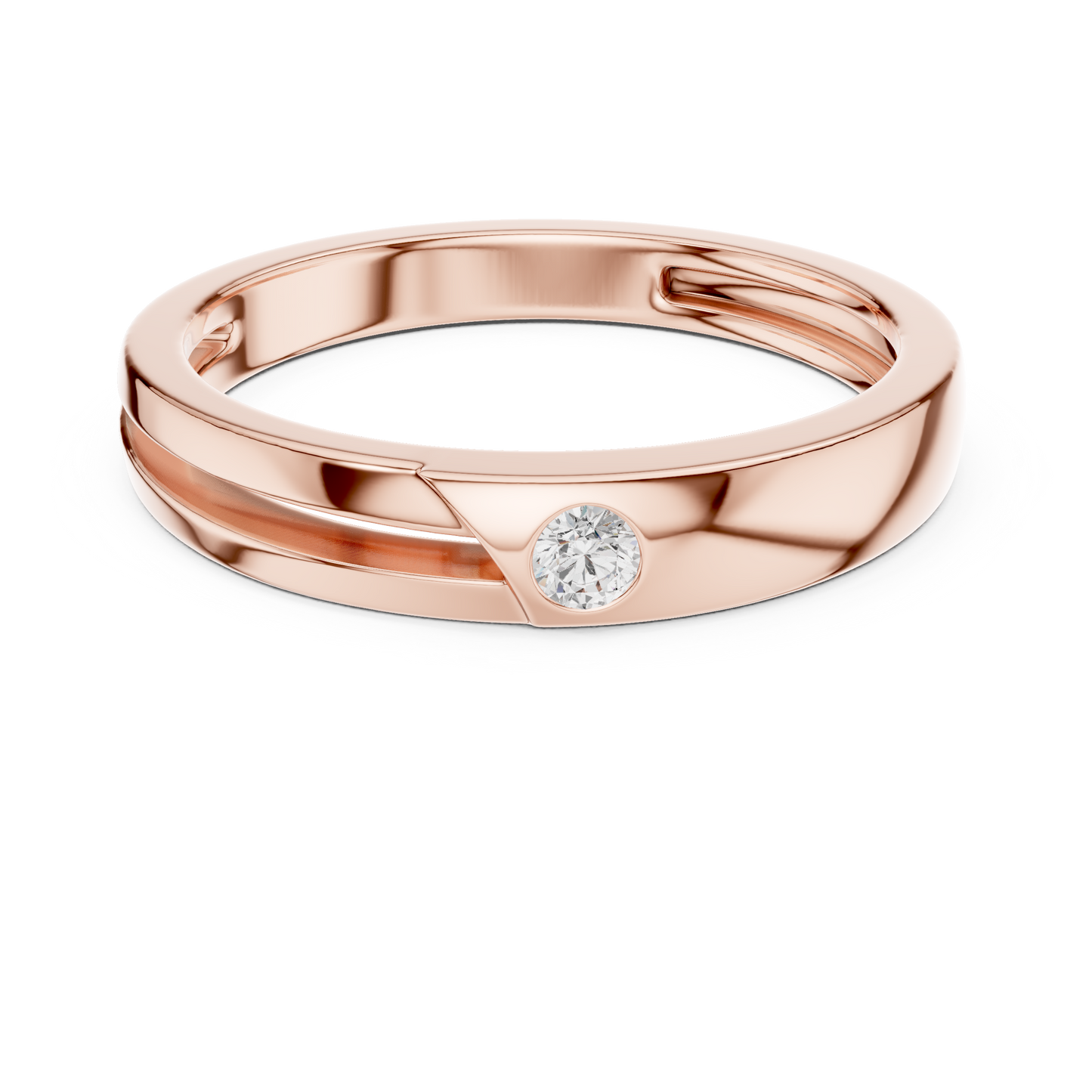 0.07 CT Round Lab-Grown Diamond Split-Groove Men’s Band in 14K Gold