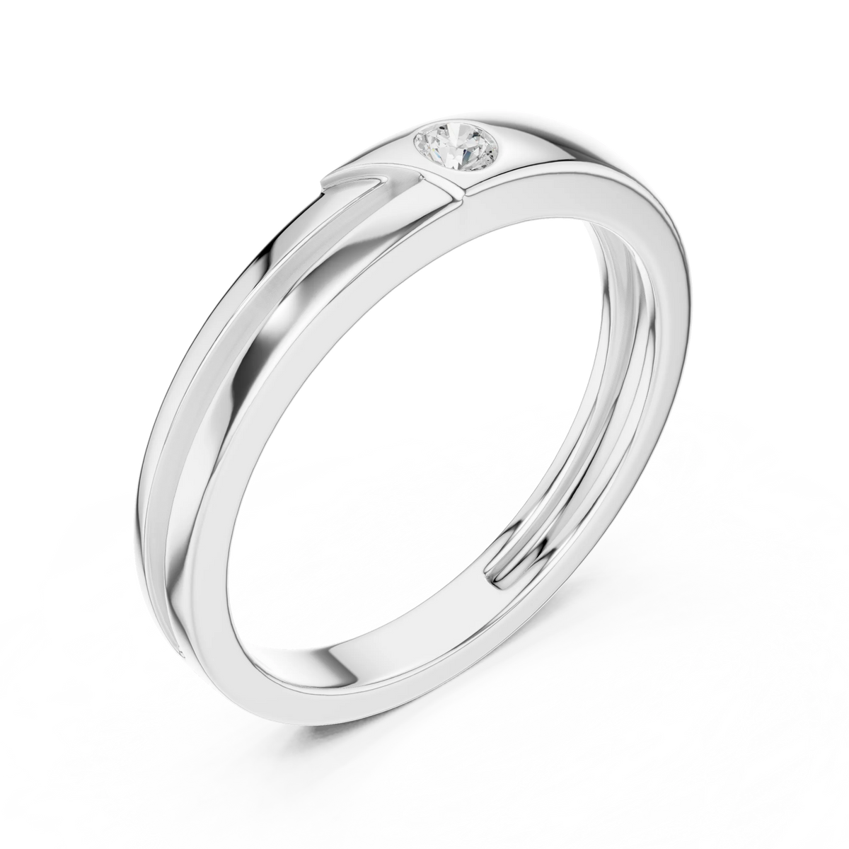 0.07 CT Round Lab-Grown Diamond Split-Groove Men’s Band in 14K Gold