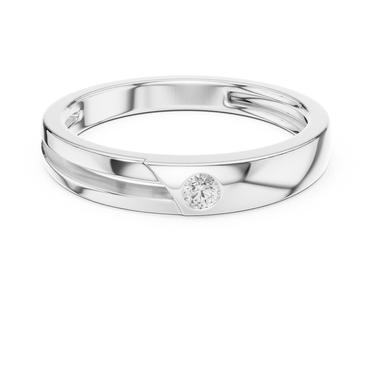 0.07 CT Round Lab-Grown Diamond Split-Groove Men’s Band in 14K Gold
