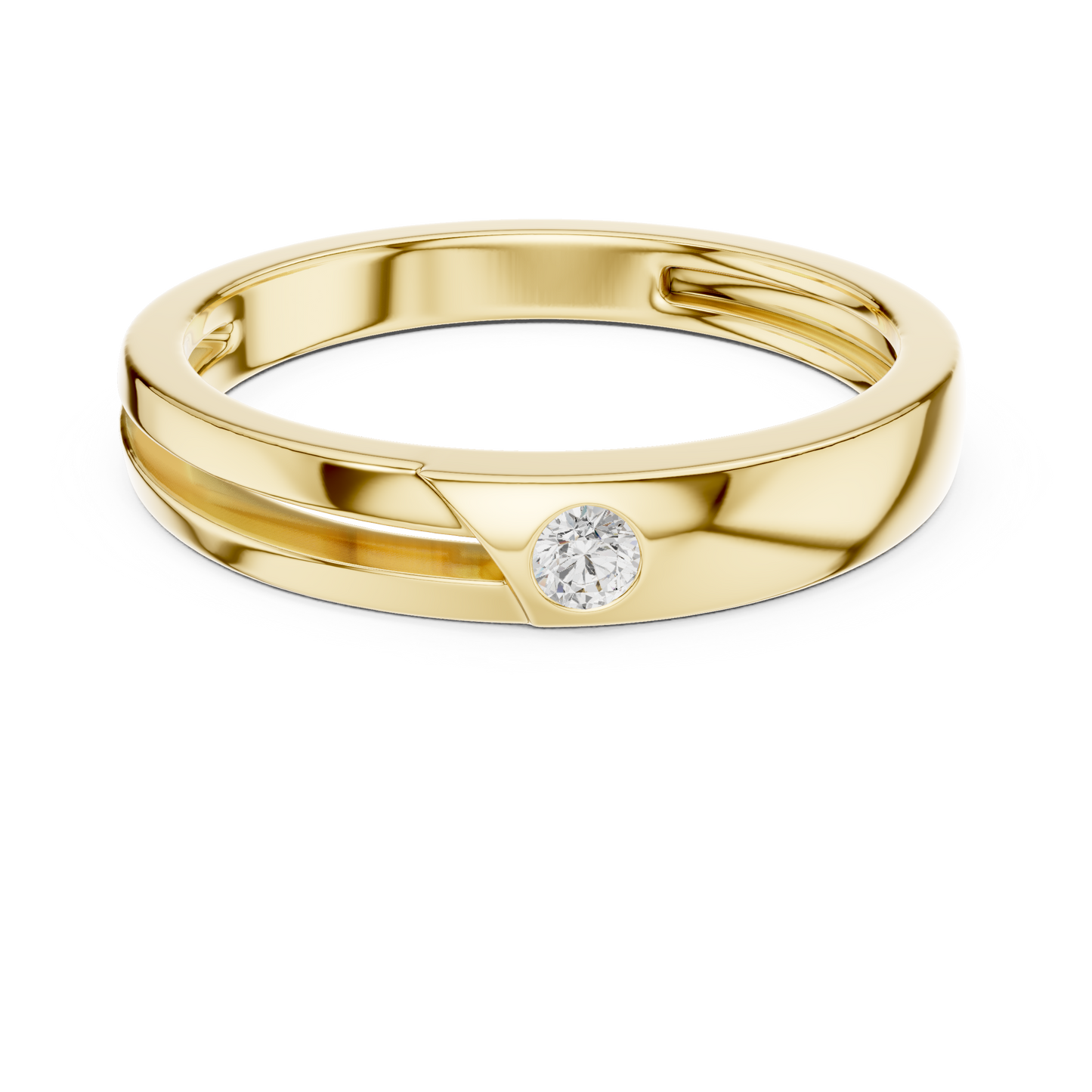 0.07 CT Round Lab-Grown Diamond Split-Groove Men’s Band in 14K Gold