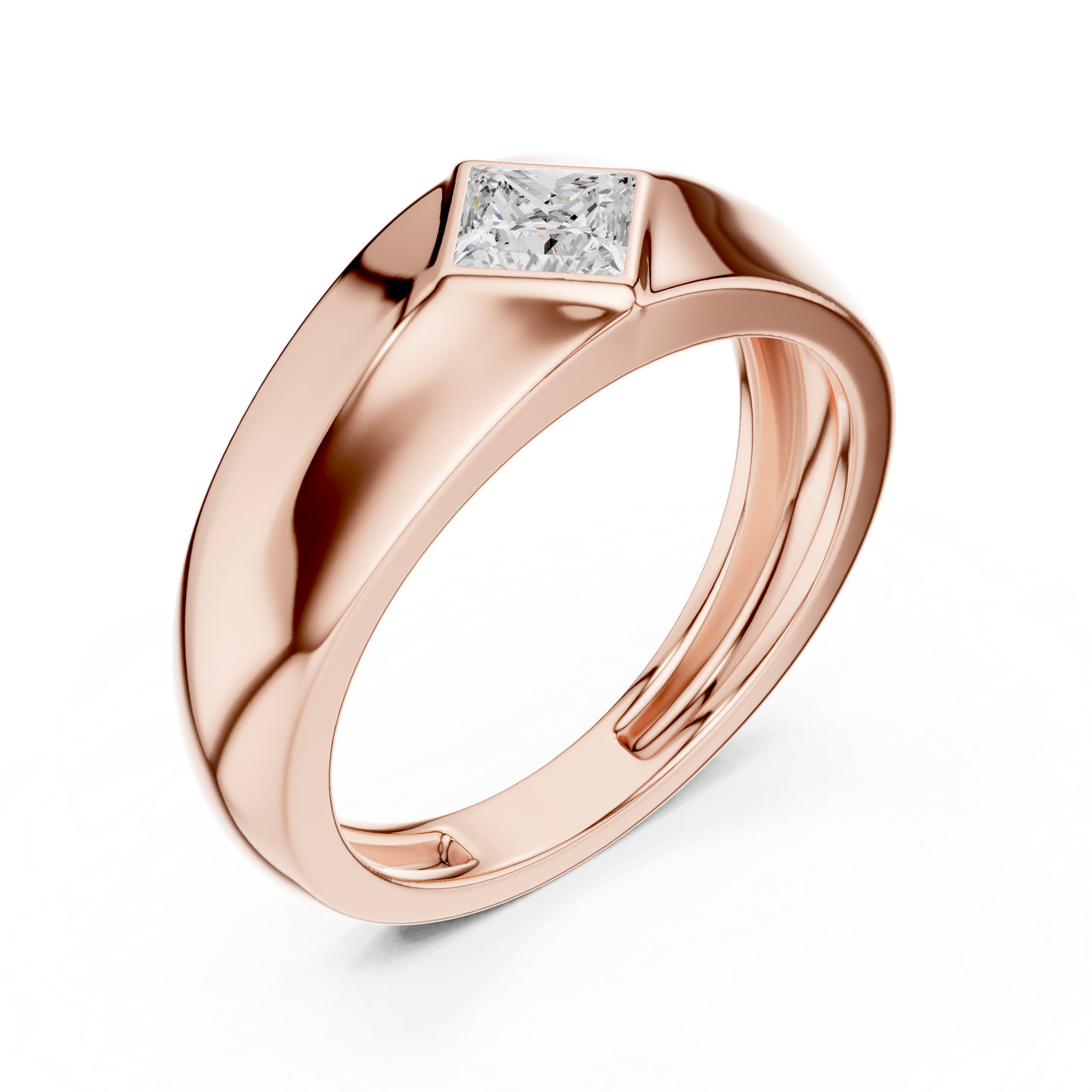0.50 CT Princess-Cut Lab-Grown Diamond Bezel-Set Men’s Signet Ring in 14K Gold