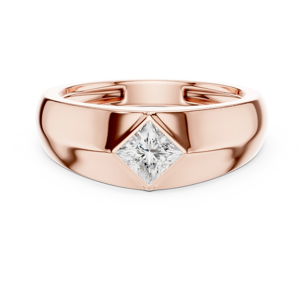 0.50 CT Princess-Cut Lab-Grown Diamond Bezel-Set Men’s Signet Ring in 14K Gold