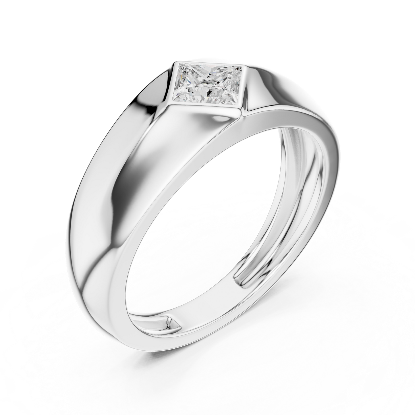 0.50 CT Princess-Cut Lab-Grown Diamond Bezel-Set Men’s Signet Ring in 14K Gold