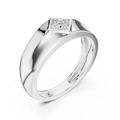 0.50 CT Princess-Cut Lab-Grown Diamond Bezel-Set Men’s Signet Ring in 14K Gold