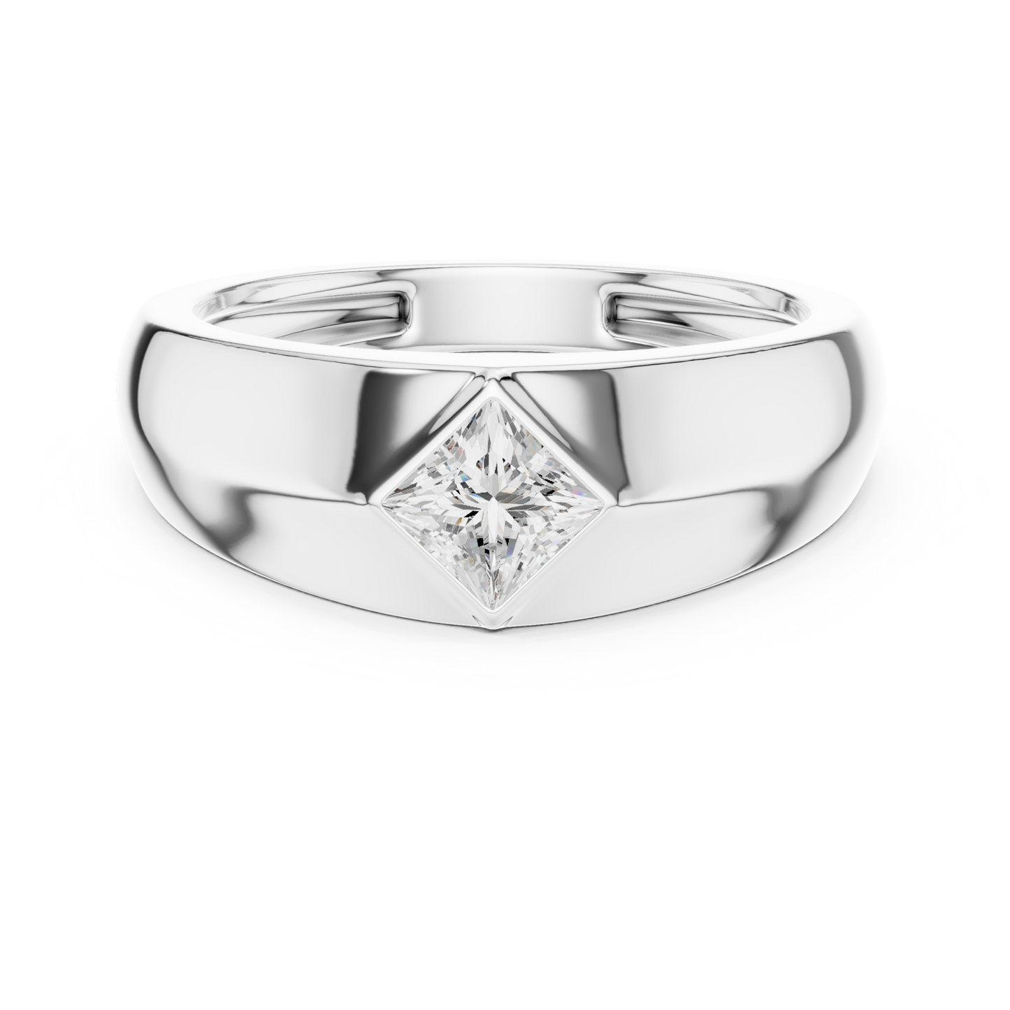 0.50 CT Princess-Cut Lab-Grown Diamond Bezel-Set Men’s Signet Ring in 14K Gold