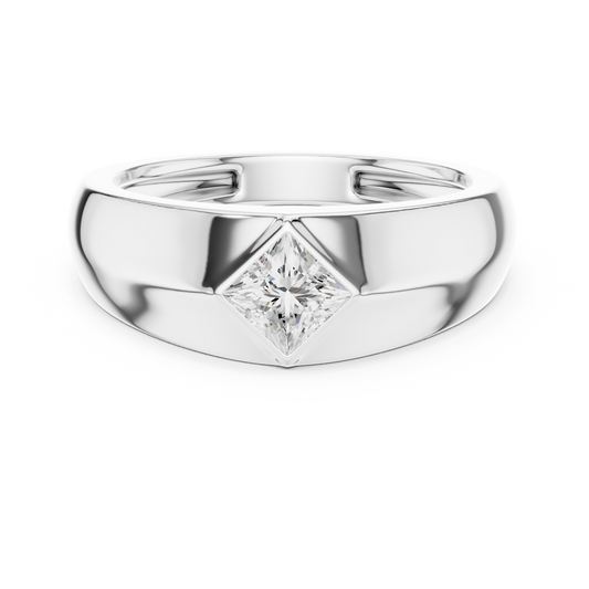 0.50 CT Princess-Cut Lab-Grown Diamond Bezel-Set Men’s Signet Ring in 14K Gold