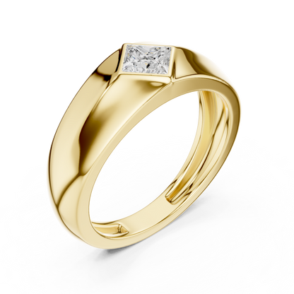 0.50 CT Princess-Cut Lab-Grown Diamond Bezel-Set Men’s Signet Ring in 14K Gold