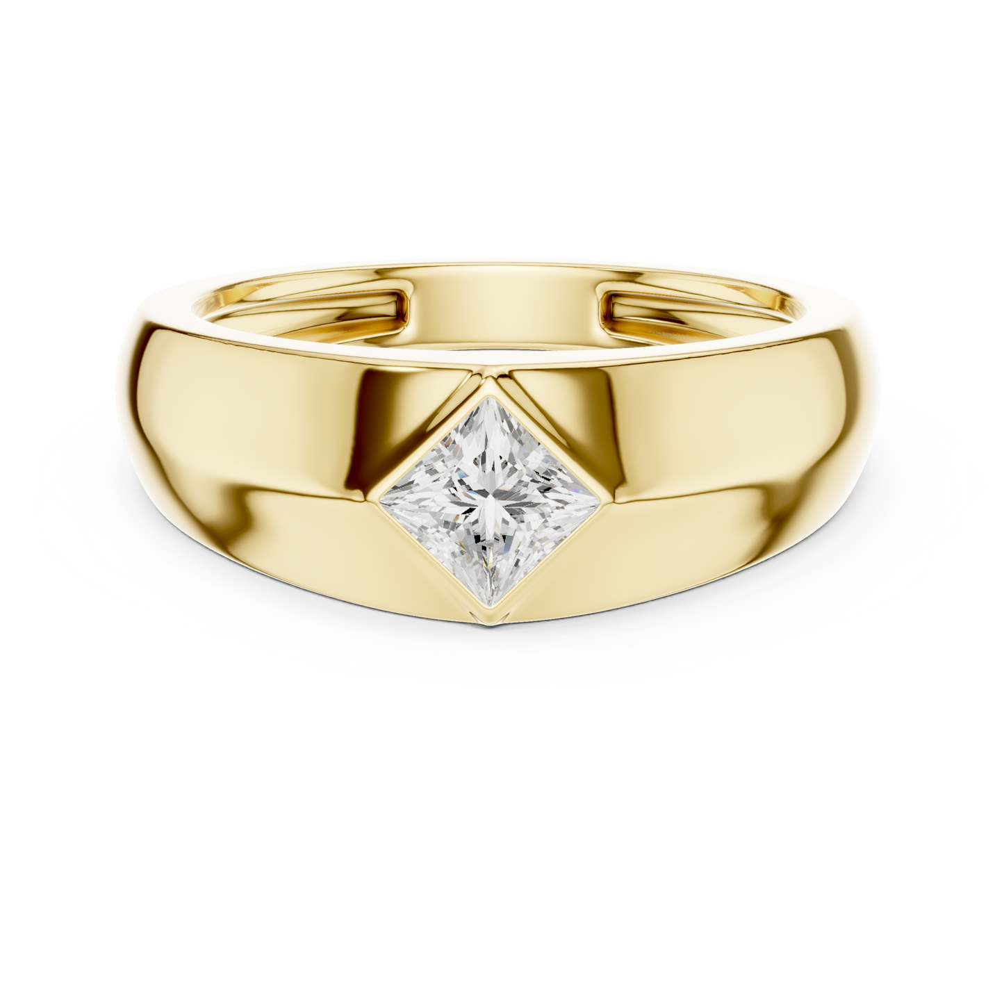 0.50 CT Princess-Cut Lab-Grown Diamond Bezel-Set Men’s Signet Ring in 14K Gold