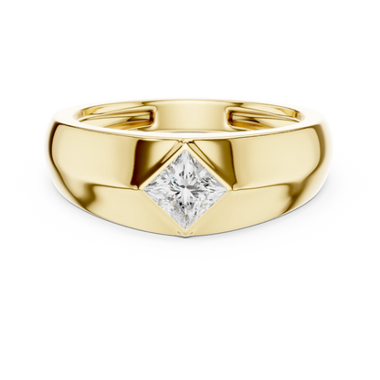 0.50 CT Princess-Cut Lab-Grown Diamond Bezel-Set Men’s Signet Ring in 14K Gold