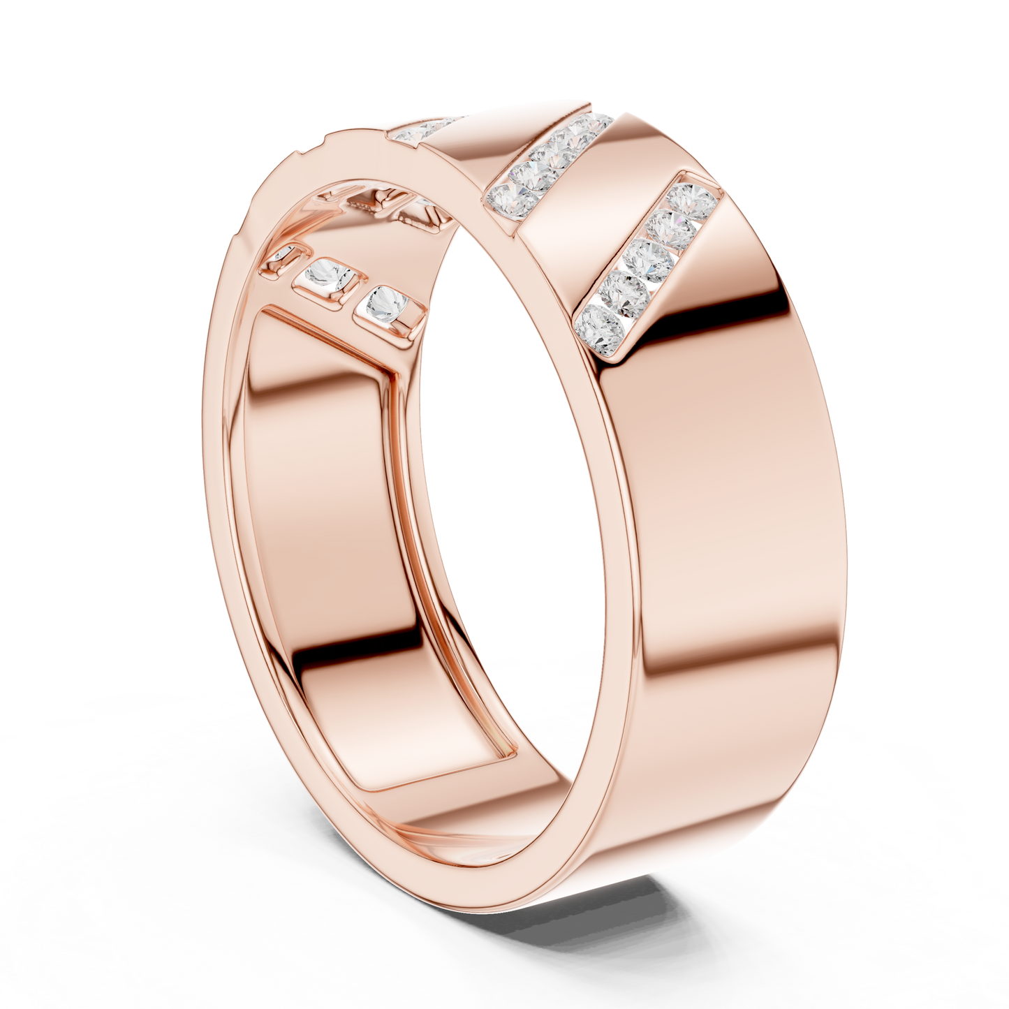0.25 CTW Diagonal Channel-Set Lab-Grown Diamond Men’s Band in 14K Gold