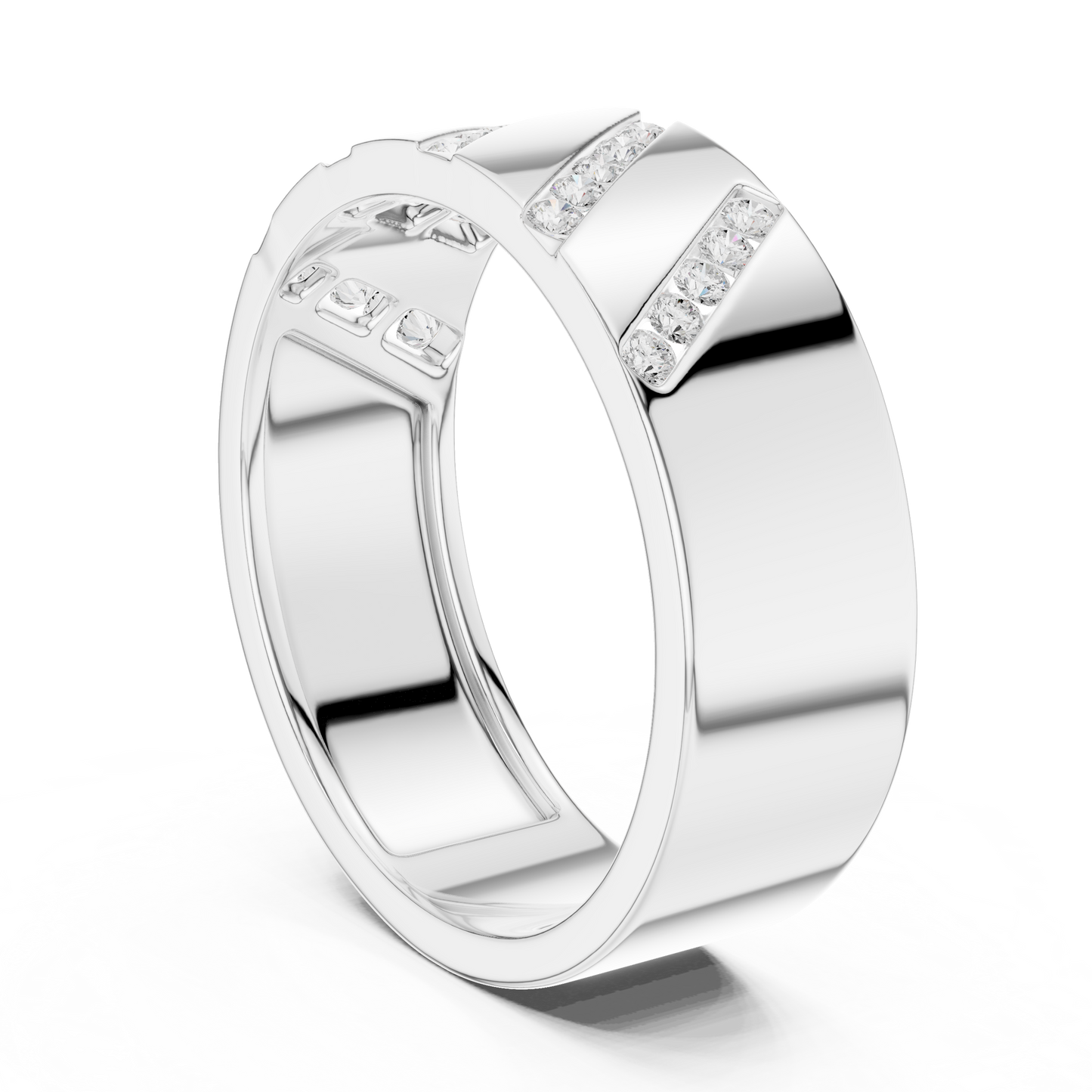 0.25 CTW Diagonal Channel-Set Lab-Grown Diamond Men’s Band in 14K Gold
