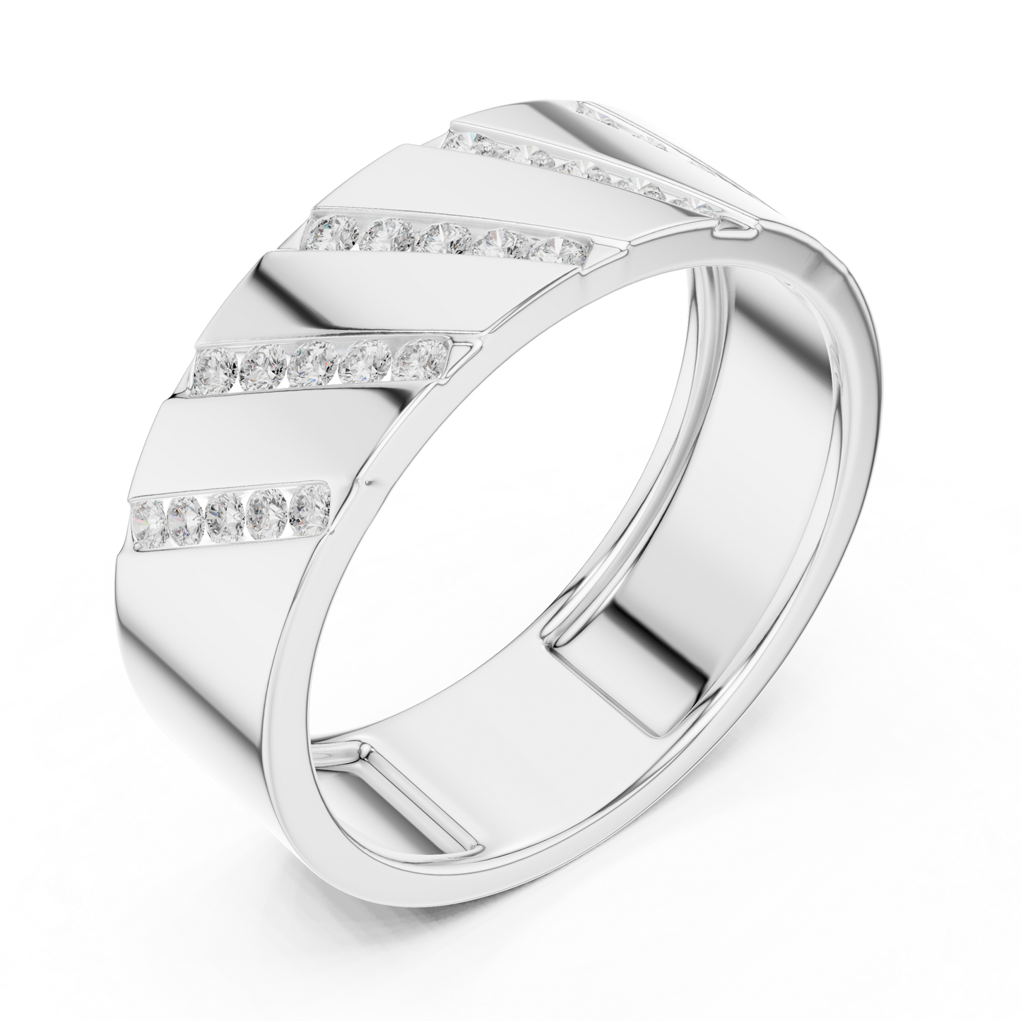 0.25 CTW Diagonal Channel-Set Lab-Grown Diamond Men’s Band in 14K Gold