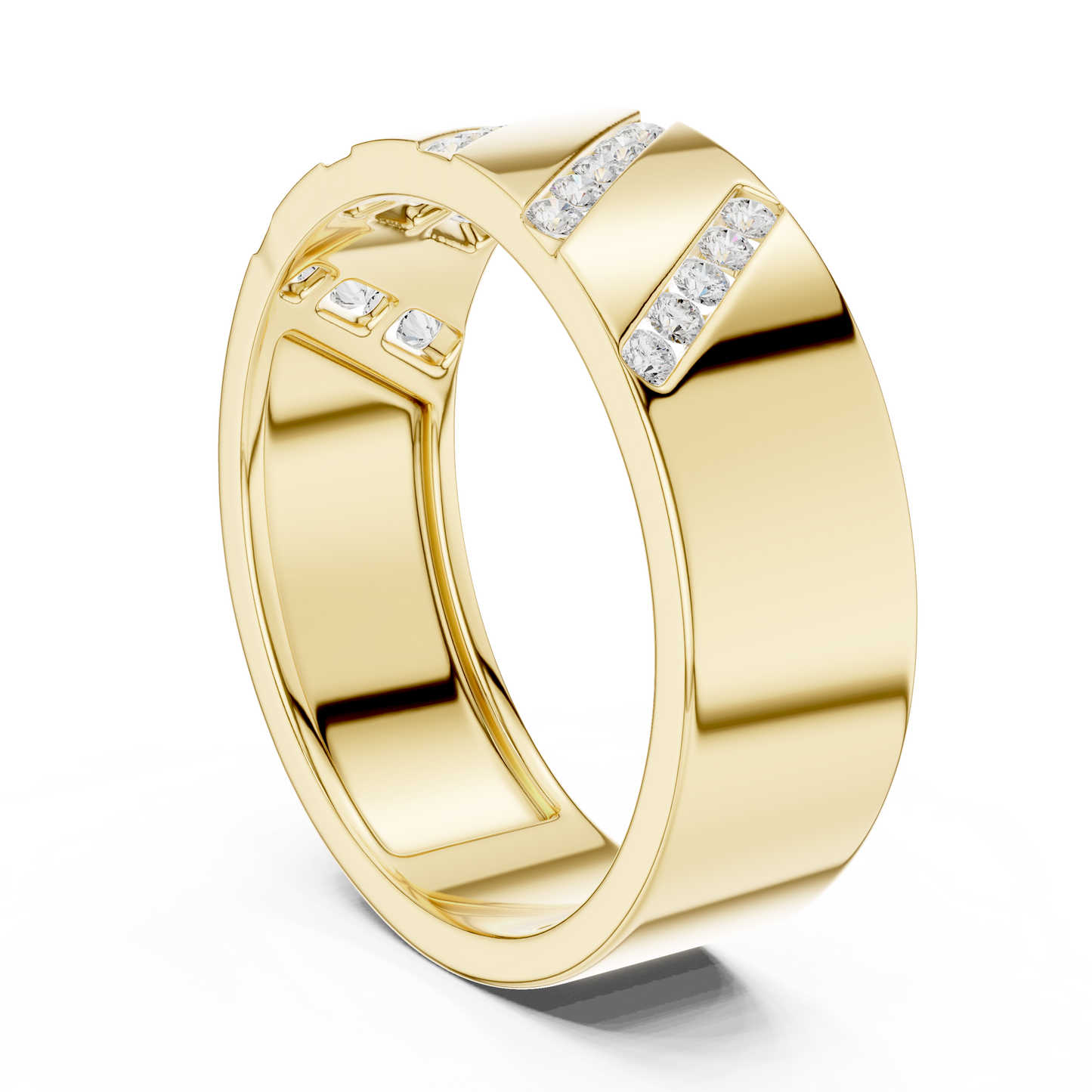 0.25 CTW Diagonal Channel-Set Lab-Grown Diamond Men’s Band in 14K Gold