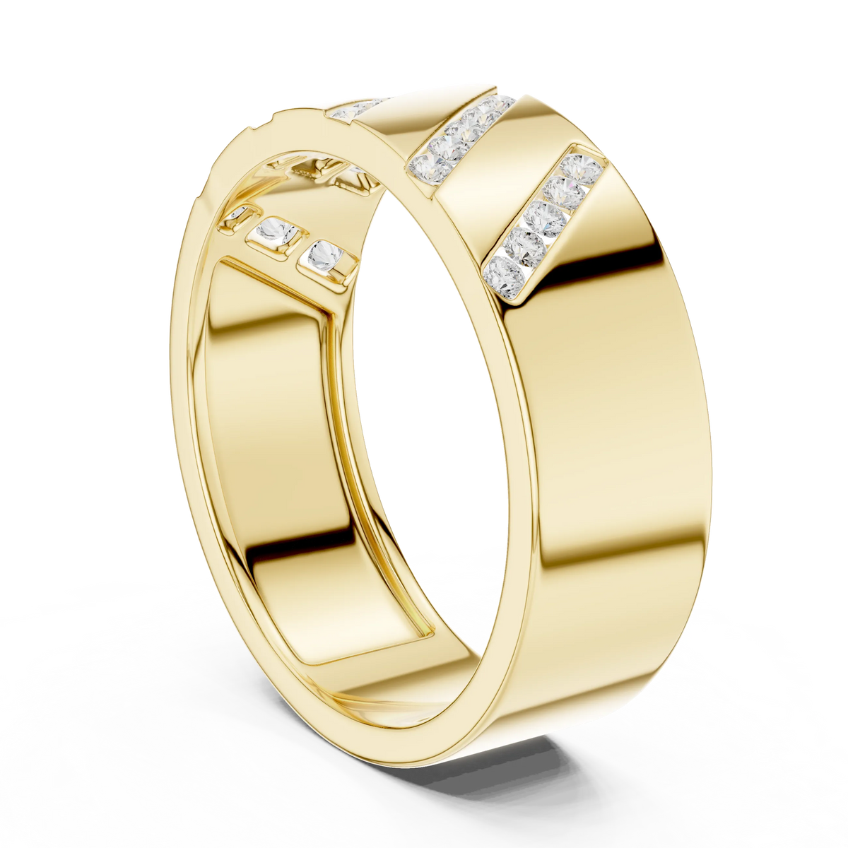 0.25 CTW Diagonal Channel-Set Lab-Grown Diamond Men’s Band in 14K Gold