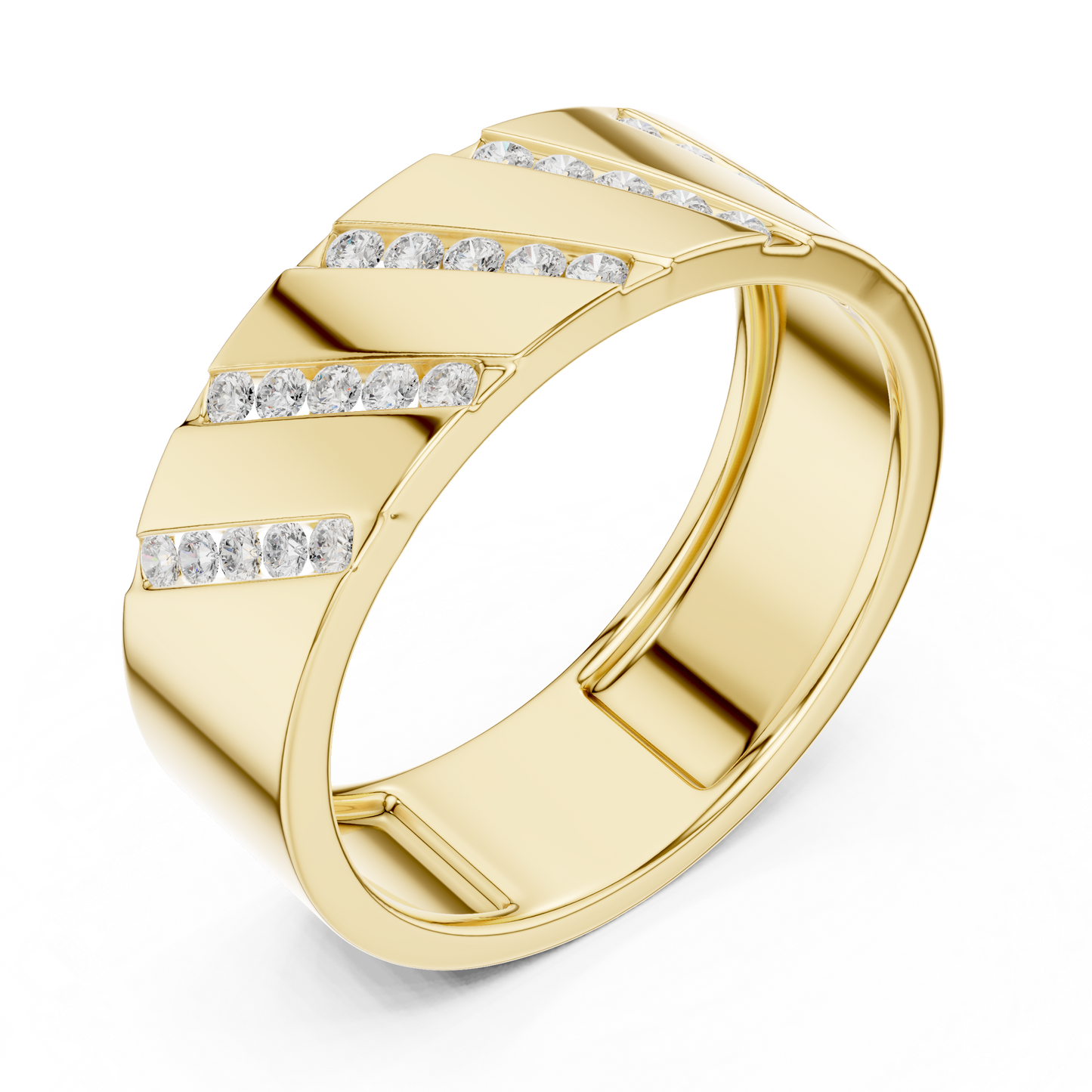 0.25 CTW Diagonal Channel-Set Lab-Grown Diamond Men’s Band in 14K Gold