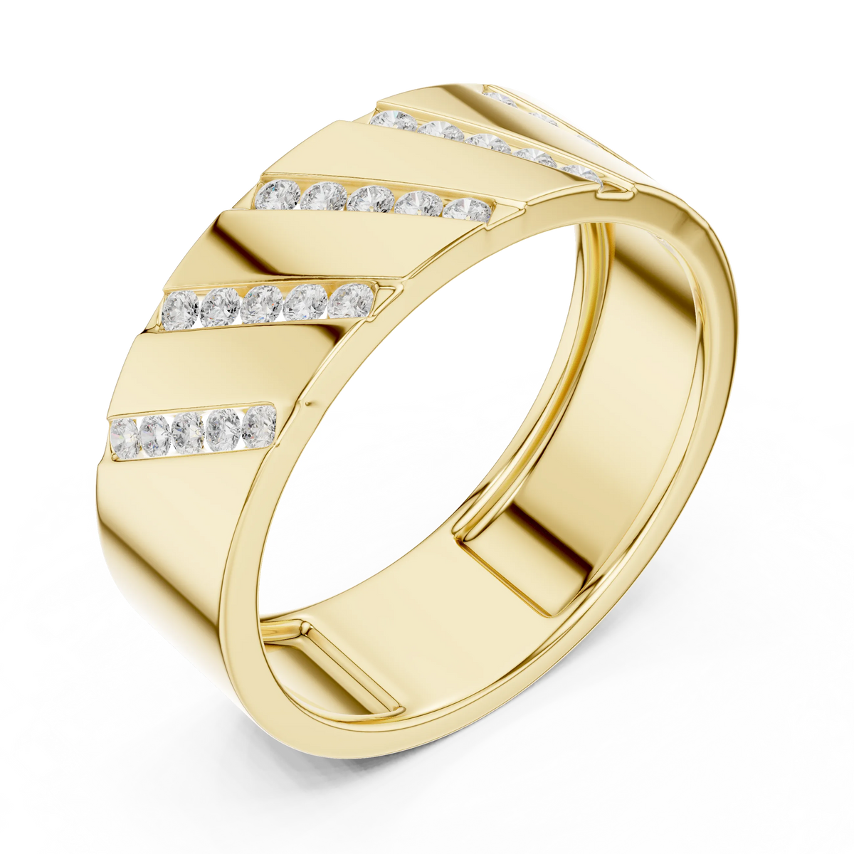 0.25 CTW Diagonal Channel-Set Lab-Grown Diamond Men’s Band in 14K Gold