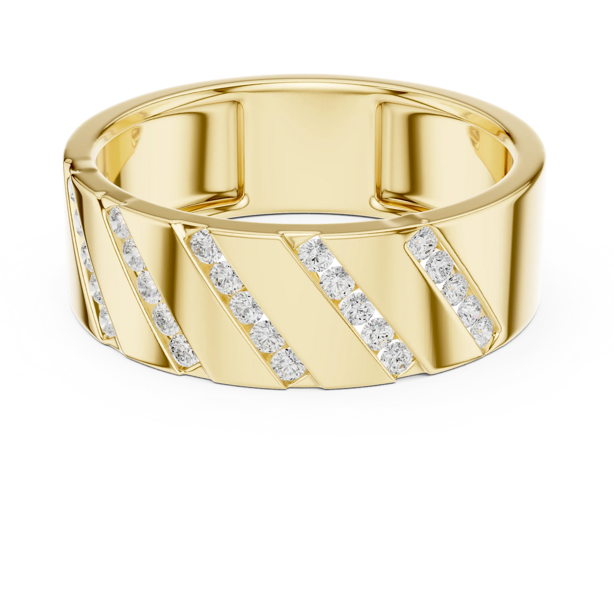 0.25 CTW Diagonal Channel-Set Lab-Grown Diamond Men’s Band in 14K Gold