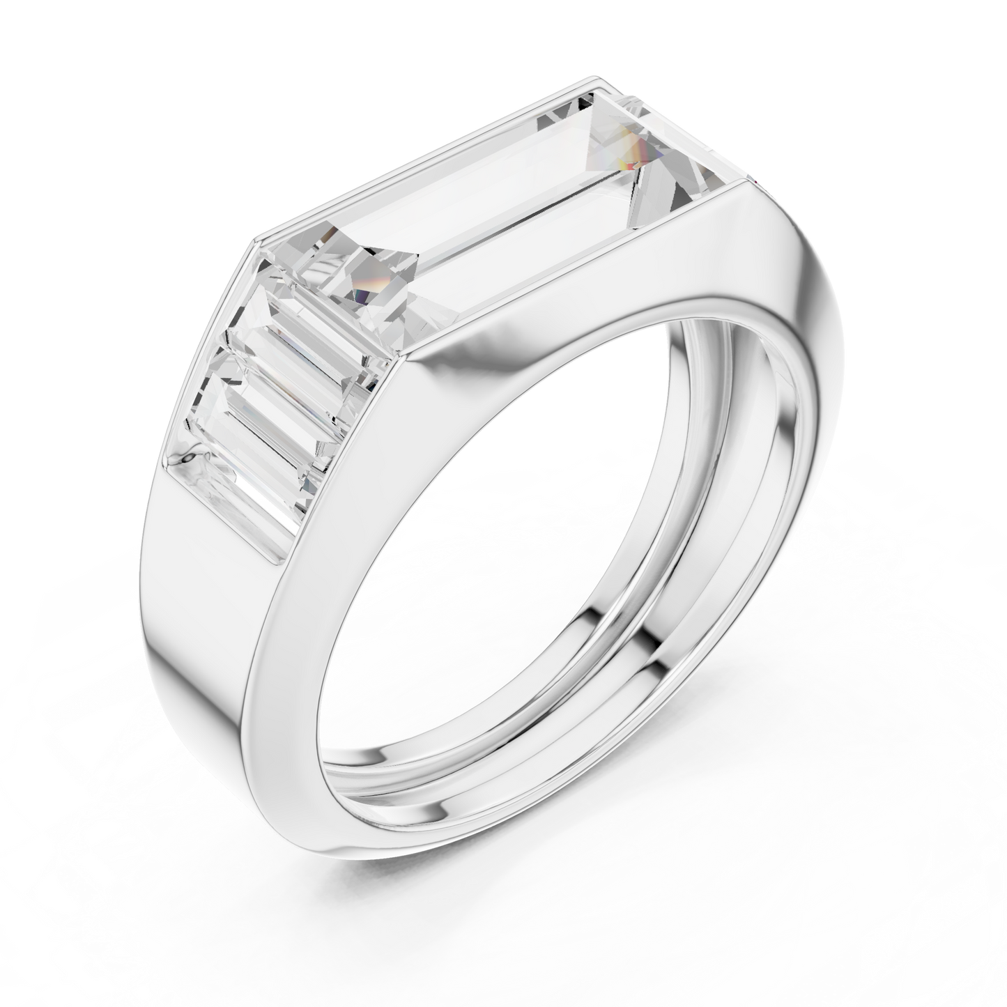 3.42 CTW Five-Stone Baguette Lab-Grown Diamond Men’s Ring in 14K Gold