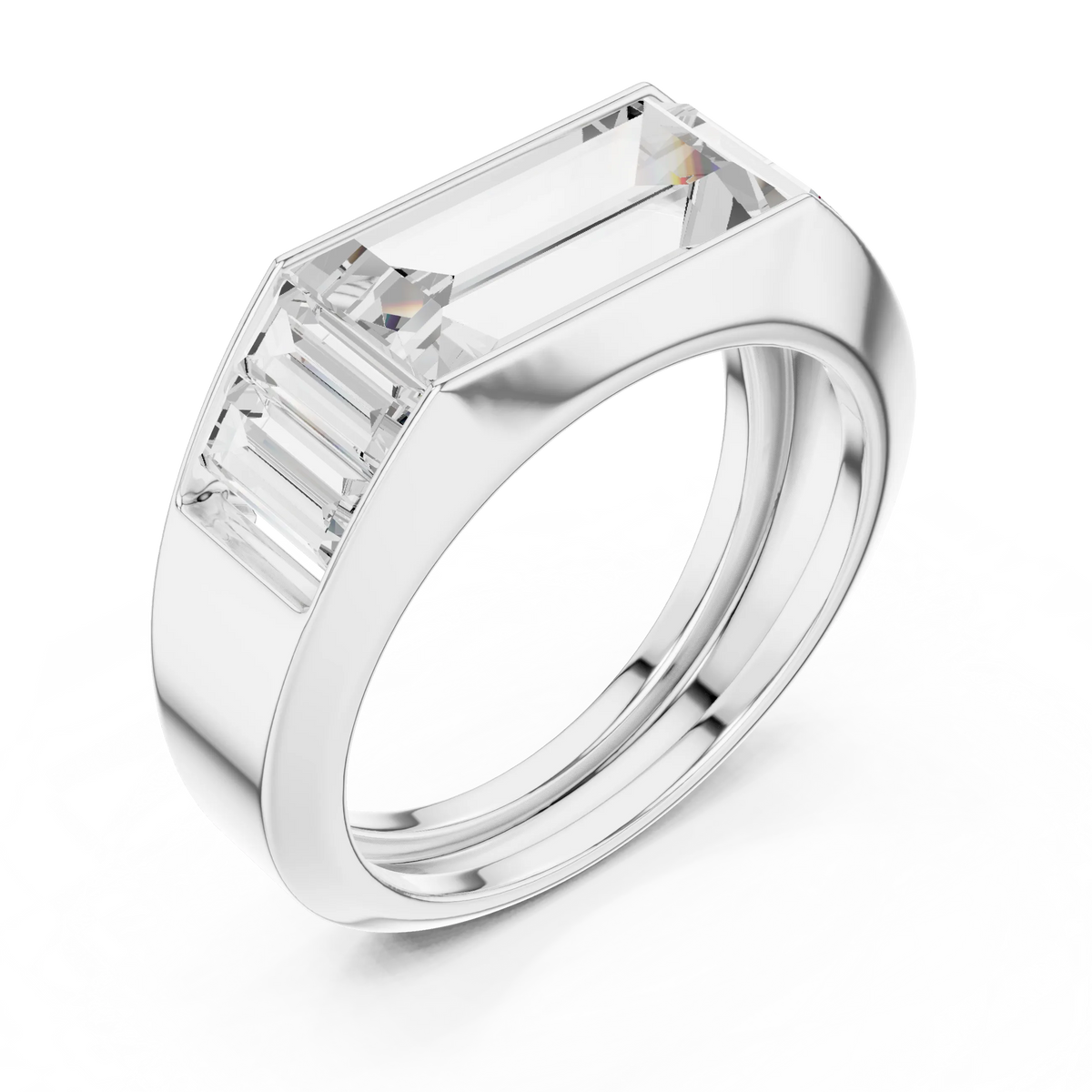 3.42 CTW Five-Stone Baguette Lab-Grown Diamond Men’s Ring in 14K Gold