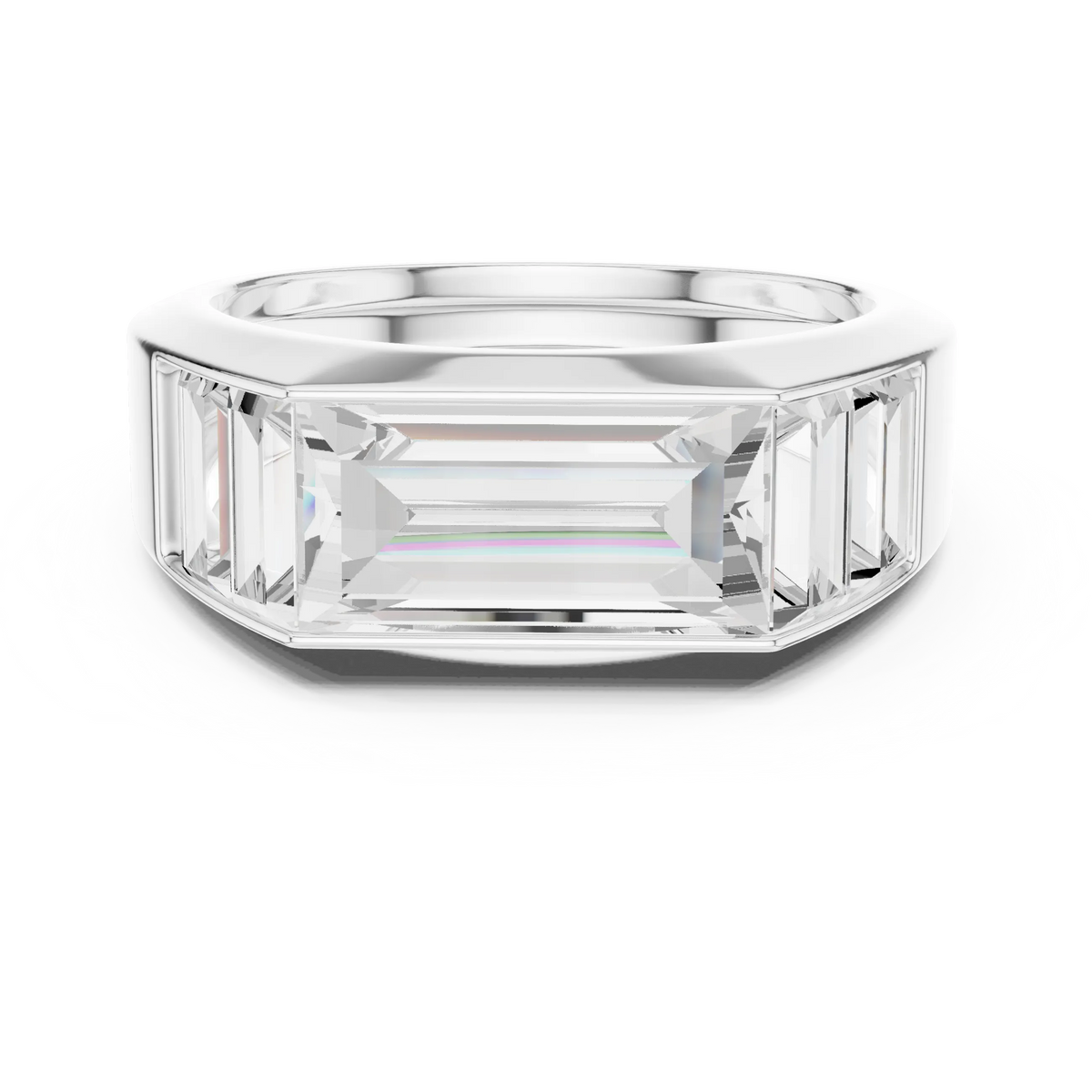 3.42 CTW Five-Stone Baguette Lab-Grown Diamond Men’s Ring in 14K Gold