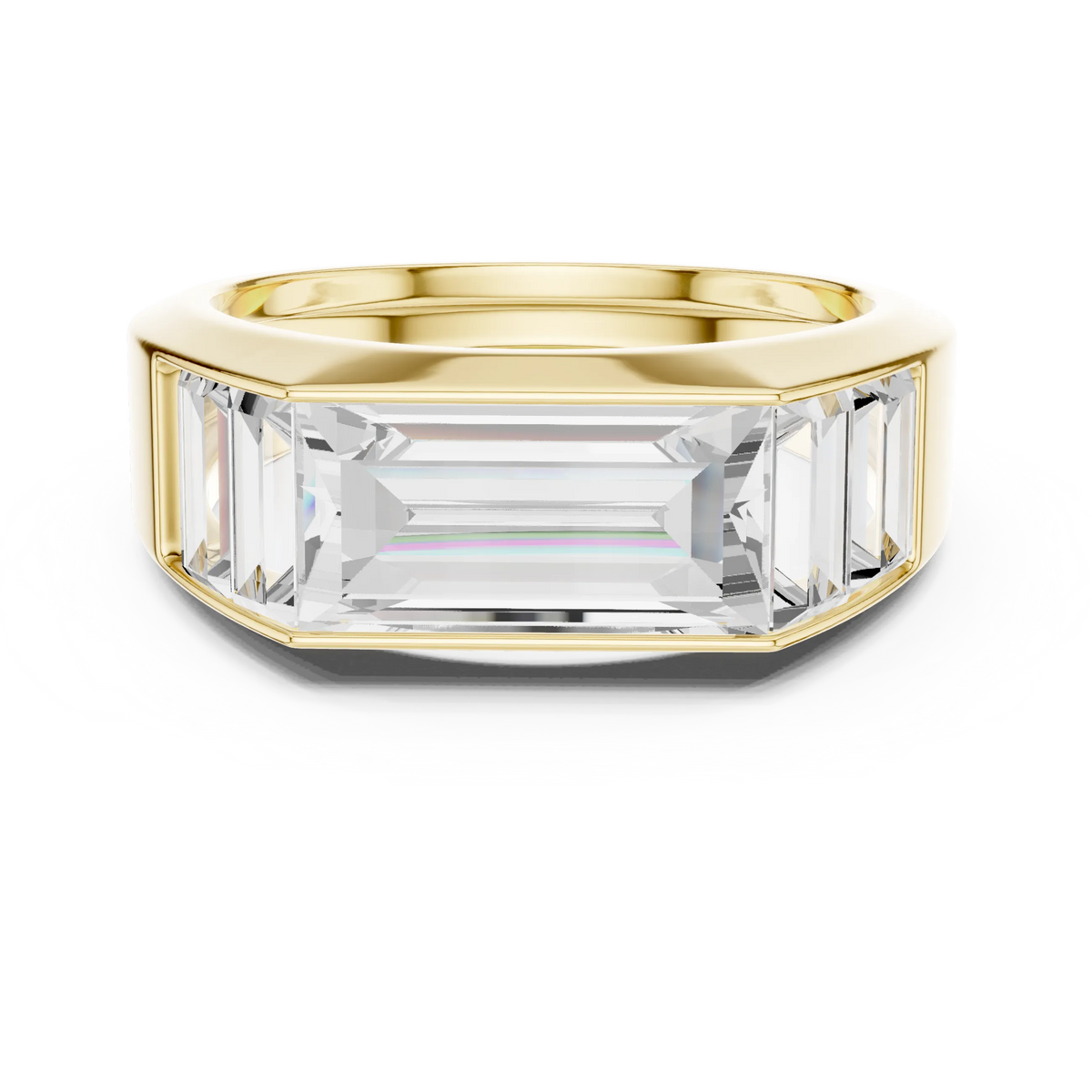 3.42 CTW Five-Stone Baguette Lab-Grown Diamond Men’s Ring in 14K Gold