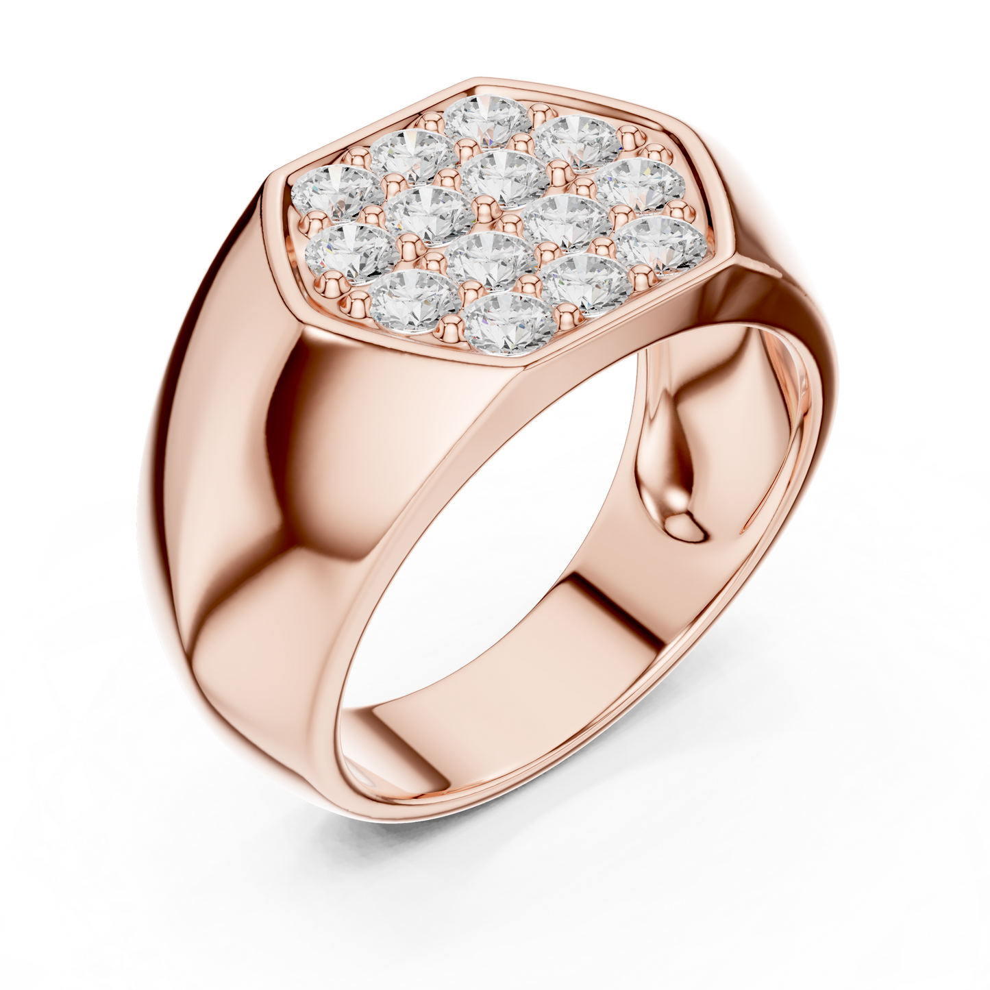 0.91 CTW Hexagonal Pavé Lab-Grown Diamond Men’s Signet Ring in 14K Gold