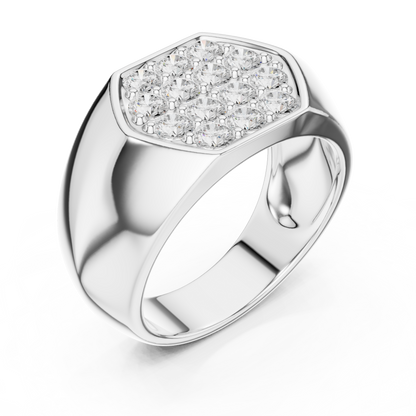 0.91 CTW Hexagonal Pavé Lab-Grown Diamond Men’s Signet Ring in 14K Gold