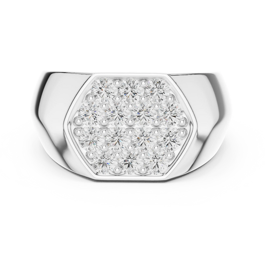 0.91 CTW Hexagonal Pavé Lab-Grown Diamond Men’s Signet Ring in 14K Gold