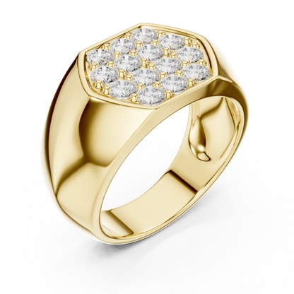 0.91 CTW Hexagonal Pavé Lab-Grown Diamond Men’s Signet Ring in 14K Gold