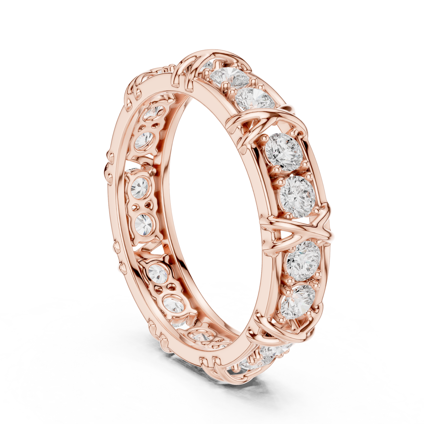 1.17 CTW Round Lab-Grown Diamond Eternity Band with Sculpted X-Prong Detail in 14K Gold