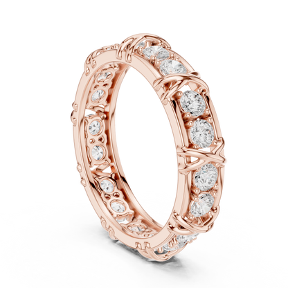 1.17 CTW Round Lab-Grown Diamond Eternity Band with Sculpted X-Prong Detail in 14K Gold